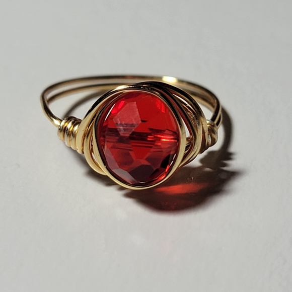 Hand Crafted Jewelry - Wire Wrapped Red Ring Size 8